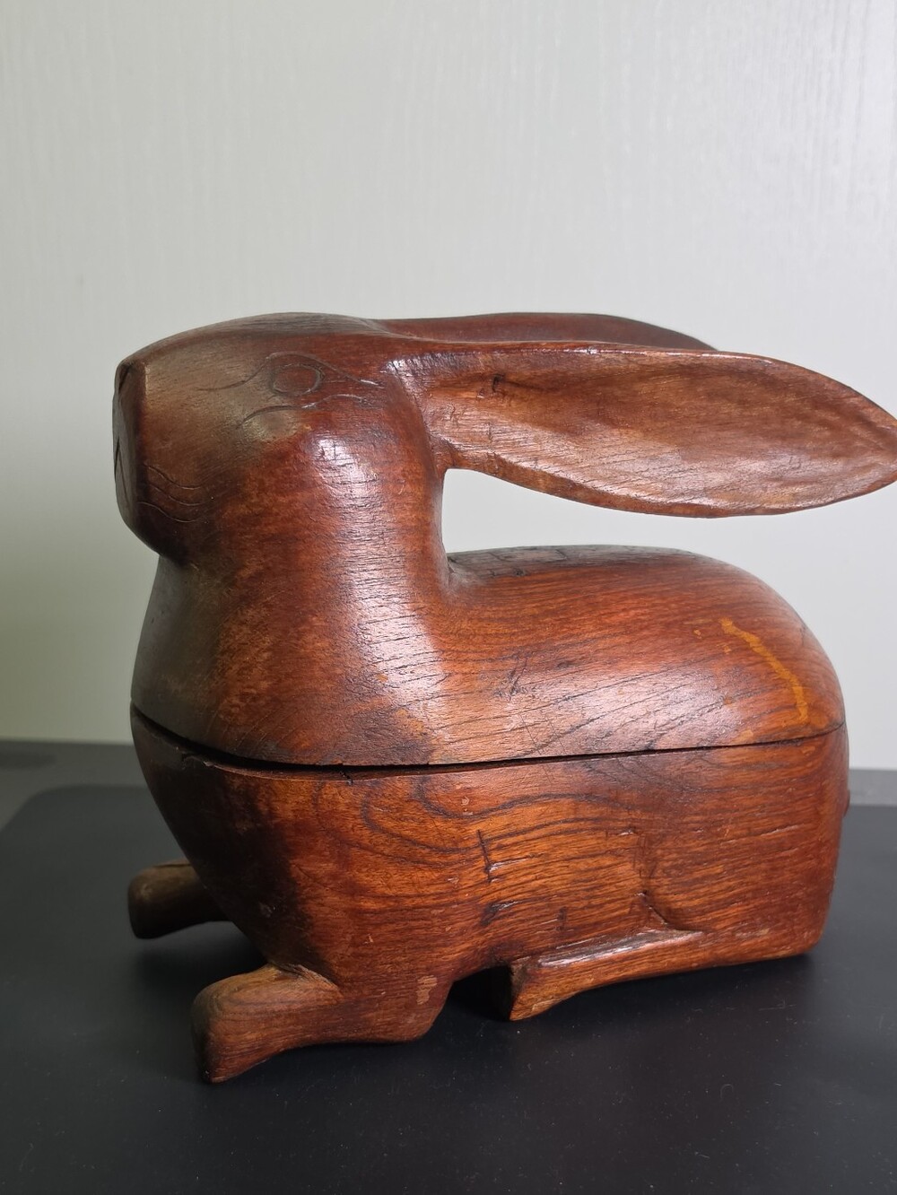 Hand-Carved Wooden Rabbit Keepsake Box - Brown